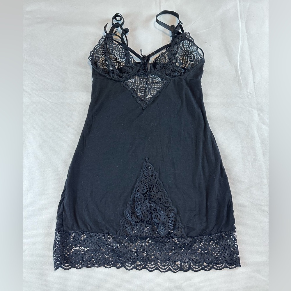 Avidlove Black Lace Trim Slip / Chemise Nightgown – Size xs